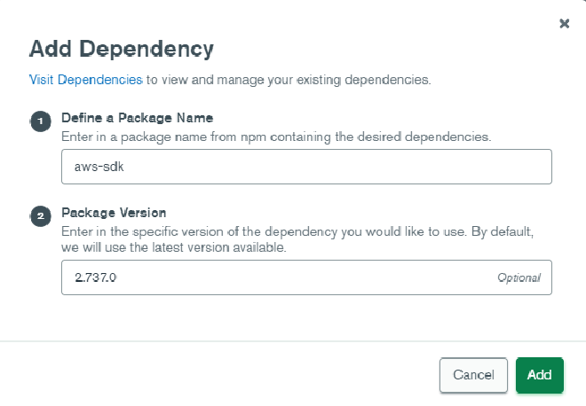 Adding the aws-sdk library as a dependency