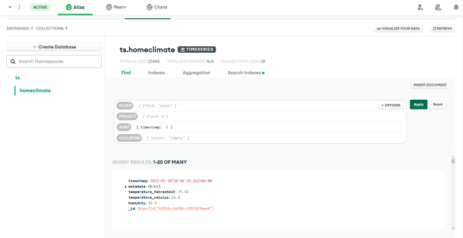 Documents populating the time series collection