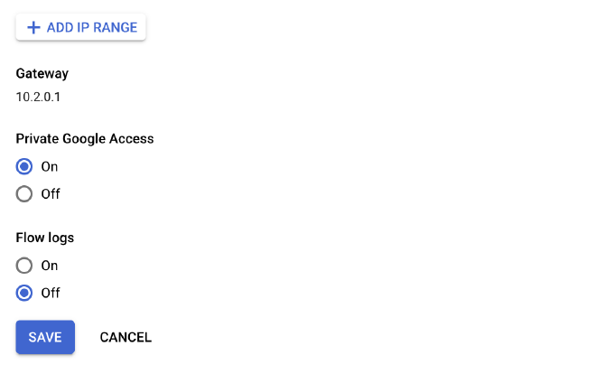 The toggle for Private Google Access on the subnet creation page