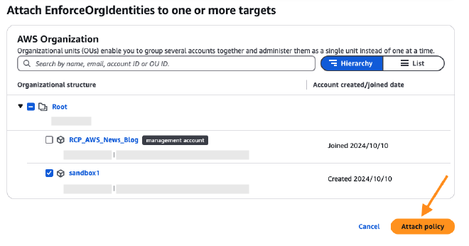 Attaching a Resource Control Policy to OUs