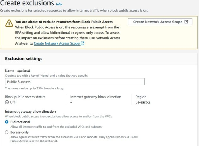 Creating Exclusions for Block Public Access