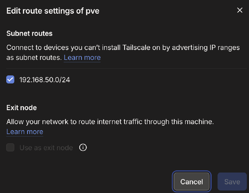 Accepting the Advertised Subnet Routes in the Tailscale Admin Console